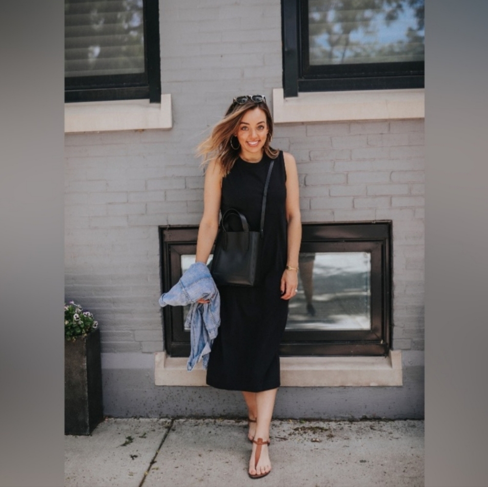 Everlane The Long Weekend Sleeveless Side Slit Midi Dress Cotton Black Small - Picture 5 of 10